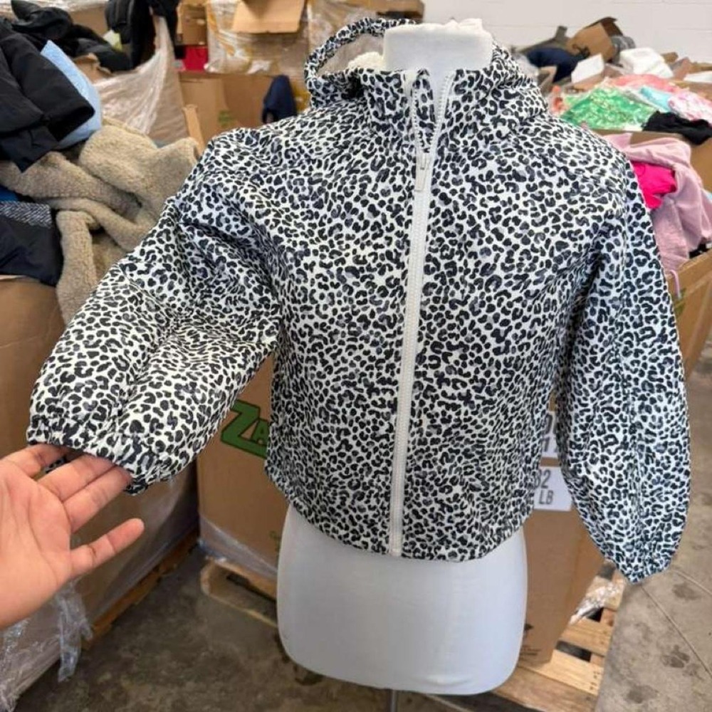 All in Motion Girls' Leopard Print Hooded Jacket – Size Medium (8)